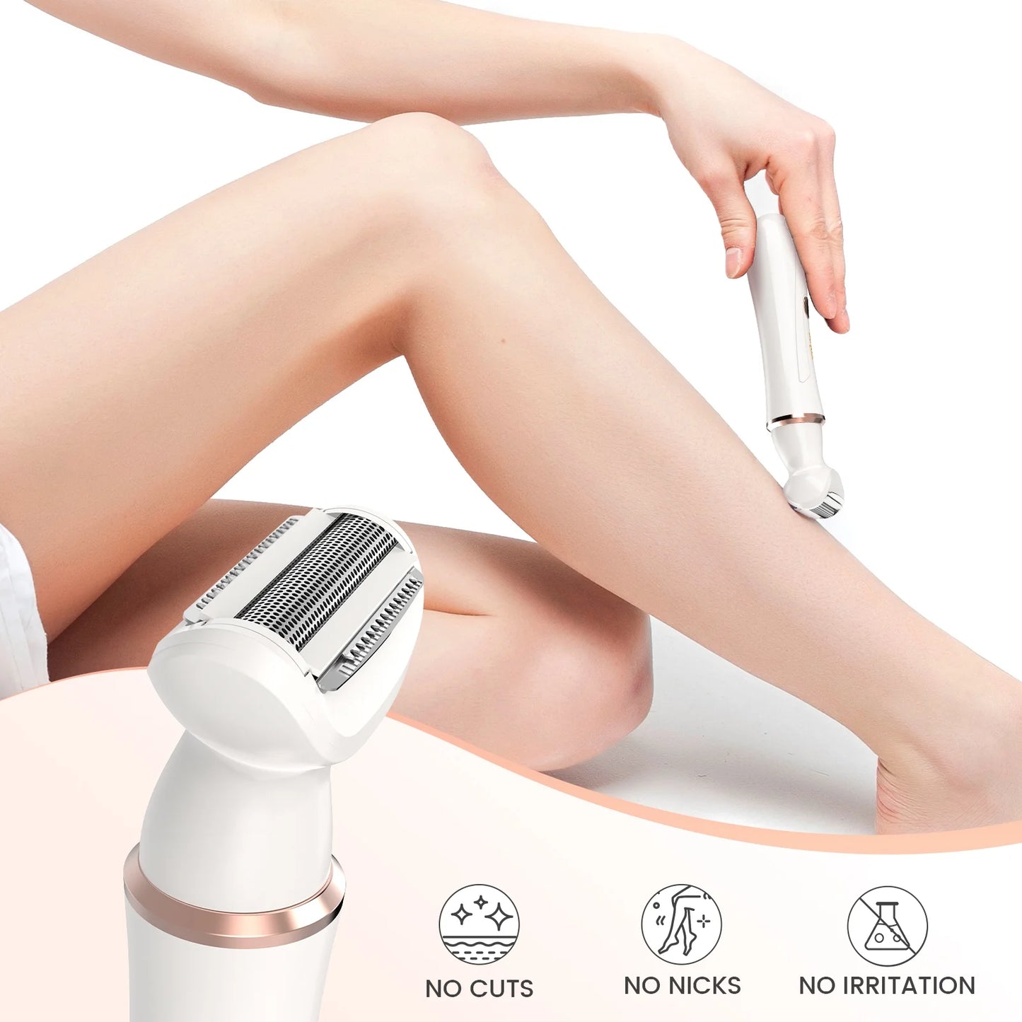Electric Razor Shaver for Women, 4 in 1 Bikini Trimmer for Women,Cordless Protable Rechargeable Body Hair Removal Kit for Eyebrow Face Nose Legs Underarms and Bikini Line,White