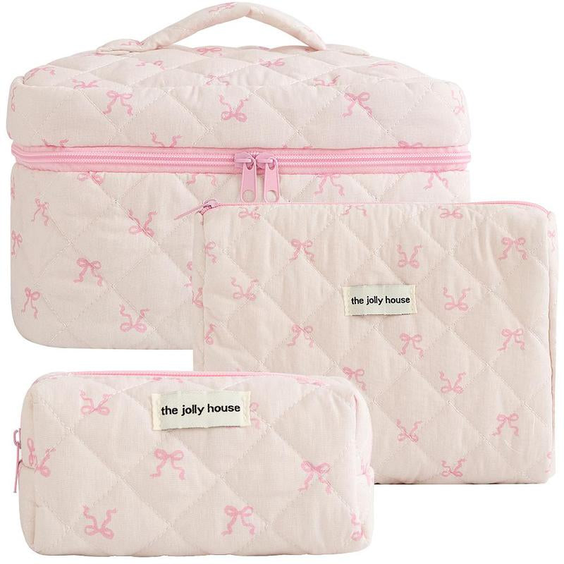 Quilted Makeup Bag Set, Travel Cosmetic Bags, Portable Zipper Makeup Organizer Pouch for Skincare, Foundation, Makeup Tools, Travel Essentials, Ideal Gift, Cosmetic Storage Bag, Makeup Products Bag, Makeup Bundle Box, Makeup Container Set, Makeup Case