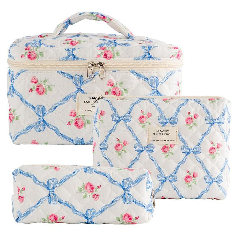 Quilted Makeup Bag Set, Travel Cosmetic Bags, Portable Zipper Makeup Organizer Pouch for Skincare, Foundation, Makeup Tools, Travel Essentials, Ideal Gift, Cosmetic Storage Bag, Makeup Products Bag, Makeup Bundle Box, Makeup Container Set, Makeup Case