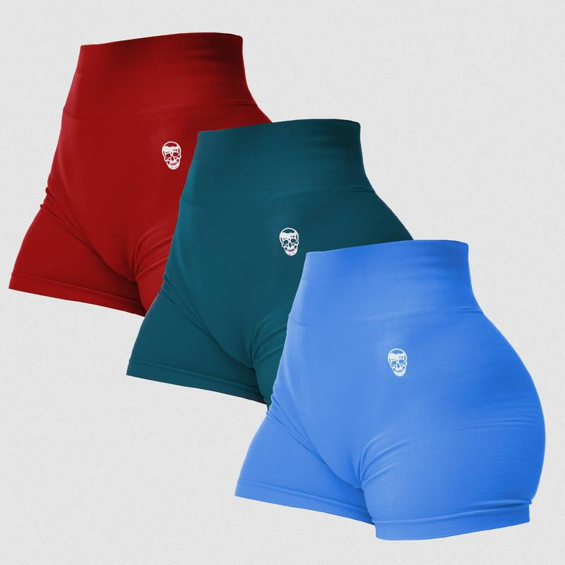 Gymreapers 3 Pack Infinity Seamless Scrunch Shorts for Women Moisture Wicking Breathable Workout Shorts with Diamond Gusset Crotch No Front Seam High Waist Two Tier Waistband Squat Proof Compression Fit Gym Yoga Training Athletic Activewear