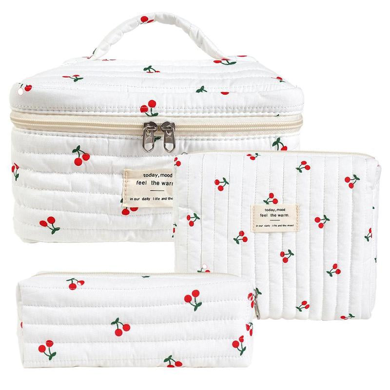 Quilted Makeup Bag Set, Travel Cosmetic Bags, Portable Zipper Makeup Organizer Pouch for Skincare, Foundation, Makeup Tools, Travel Essentials, Ideal Gift, Cosmetic Storage Bag, Makeup Products Bag, Makeup Bundle Box, Makeup Container Set, Makeup Case