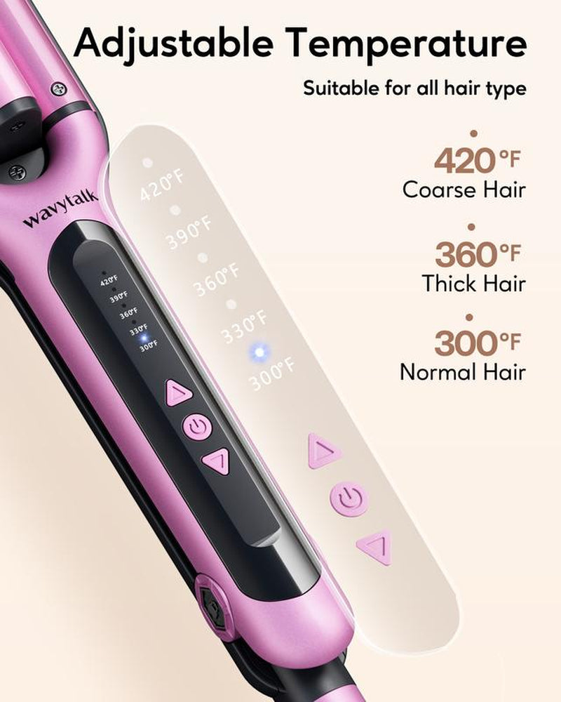 Wavytalk Beachy Waver Hair Crimpers with 3 Barrel, Fast Heat Curling Iron, Easy-To-Use Hair Crimper for Effortless Waves, Pink