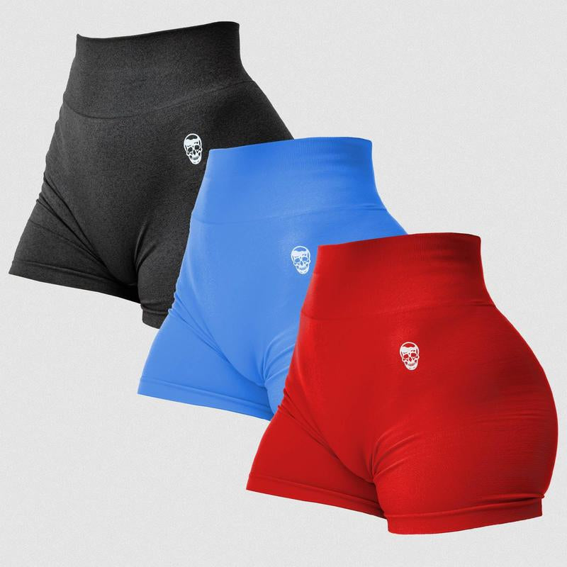 Gymreapers 3 Pack Infinity Seamless Scrunch Shorts for Women Moisture Wicking Breathable Workout Shorts with Diamond Gusset Crotch No Front Seam High Waist Two Tier Waistband Squat Proof Compression Fit Gym Yoga Training Athletic Activewear