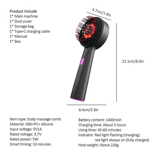 Electric Scalp Massager, Handheld Hair Scalp Massager, Hair Scalp Massaging Comb, Scalp Scrubber, Hair Massage Tool for Home & Travel