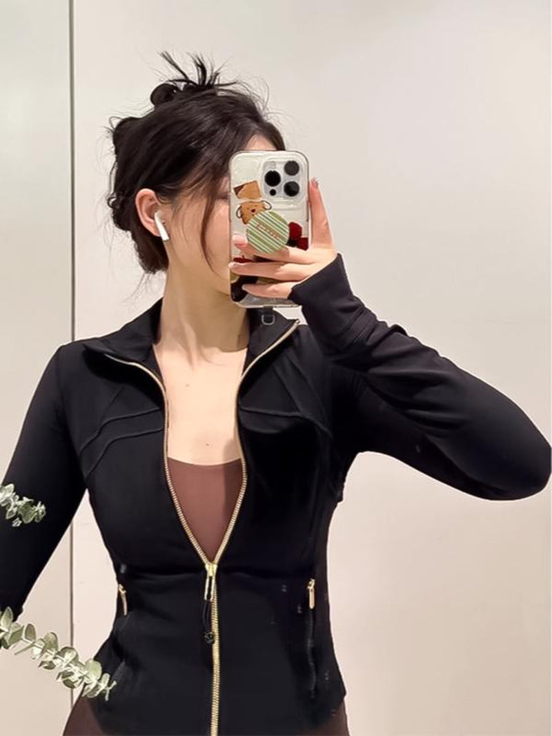 Yoga Suit Gold Zipper Version Women'S Yoga Jacket, Sports Stand up Collar Jacket, Fitness Slim Fit and Slimming Top