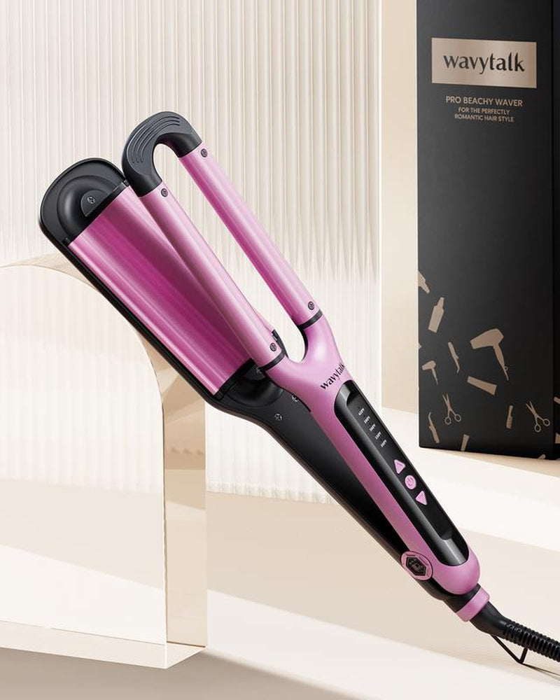 Wavytalk Beachy Waver Hair Crimpers with 3 Barrel, Fast Heat Curling Iron, Easy-To-Use Hair Crimper for Effortless Waves, Pink