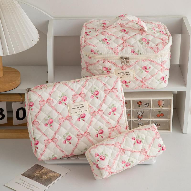 Quilted Makeup Bag Set, Travel Cosmetic Bags, Portable Zipper Makeup Organizer Pouch for Skincare, Foundation, Makeup Tools, Travel Essentials, Ideal Gift, Cosmetic Storage Bag, Makeup Products Bag, Makeup Bundle Box, Makeup Container Set, Makeup Case