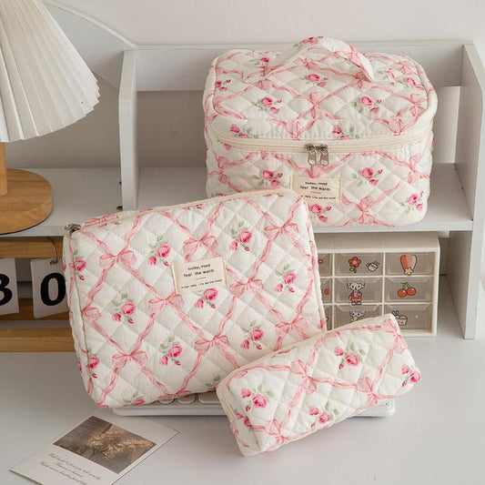 Quilted Makeup Bag Set, Travel Cosmetic Bags, Portable Zipper Makeup Organizer Pouch for Skincare, Foundation, Makeup Tools, Travel Essentials, Ideal Gift, Cosmetic Storage Bag, Makeup Products Bag, Makeup Bundle Box, Makeup Container Set, Makeup Case