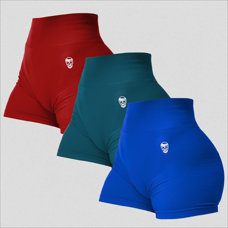Gymreapers 3 Pack Infinity Seamless Scrunch Shorts for Women Moisture Wicking Breathable Workout Shorts with Diamond Gusset Crotch No Front Seam High Waist Two Tier Waistband Squat Proof Compression Fit Gym Yoga Training Athletic Activewear