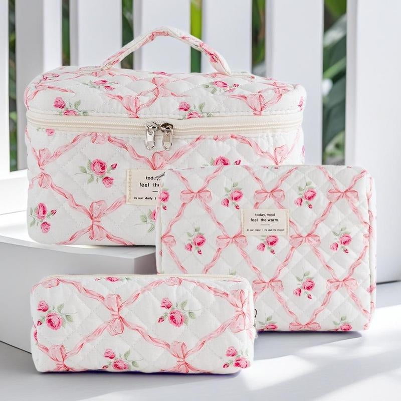 Quilted Makeup Bag Set, Travel Cosmetic Bags, Portable Zipper Makeup Organizer Pouch for Skincare, Foundation, Makeup Tools, Travel Essentials, Ideal Gift, Cosmetic Storage Bag, Makeup Products Bag, Makeup Bundle Box, Makeup Container Set, Makeup Case