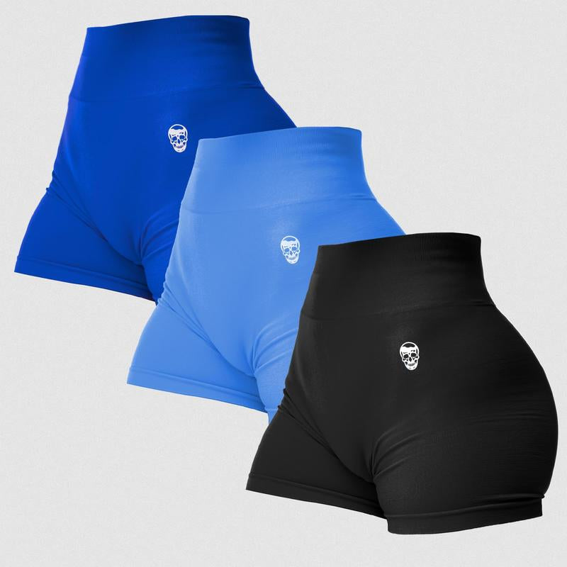 Gymreapers 3 Pack Infinity Seamless Scrunch Shorts for Women Moisture Wicking Breathable Workout Shorts with Diamond Gusset Crotch No Front Seam High Waist Two Tier Waistband Squat Proof Compression Fit Gym Yoga Training Athletic Activewear