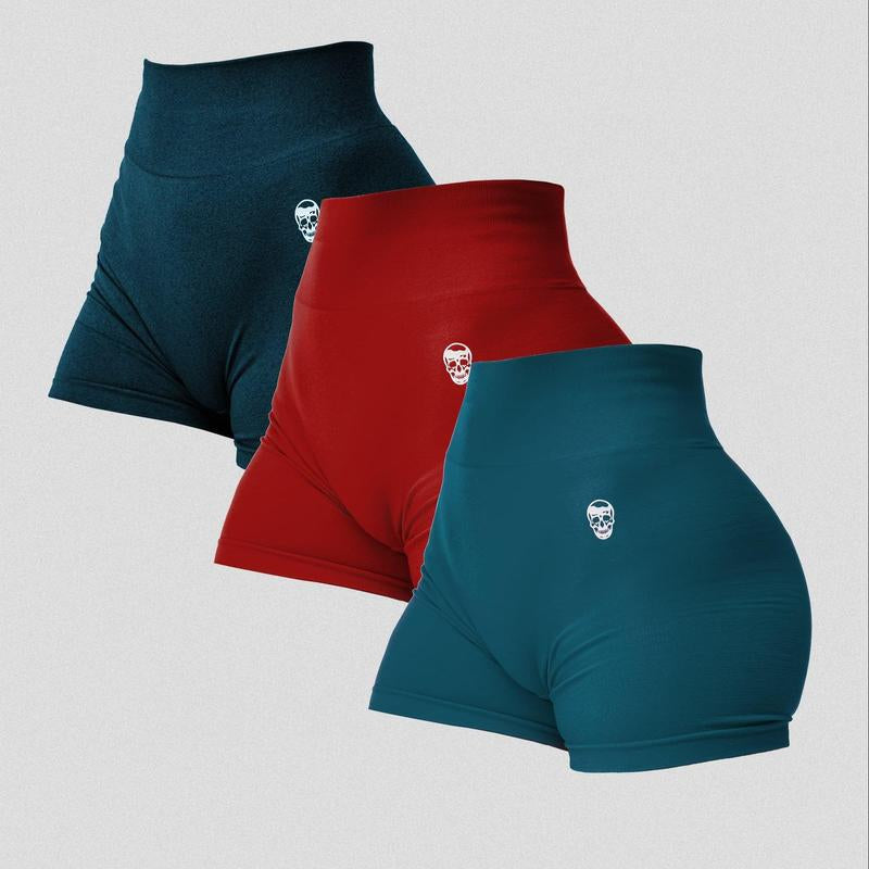 Gymreapers 3 Pack Infinity Seamless Scrunch Shorts for Women Moisture Wicking Breathable Workout Shorts with Diamond Gusset Crotch No Front Seam High Waist Two Tier Waistband Squat Proof Compression Fit Gym Yoga Training Athletic Activewear