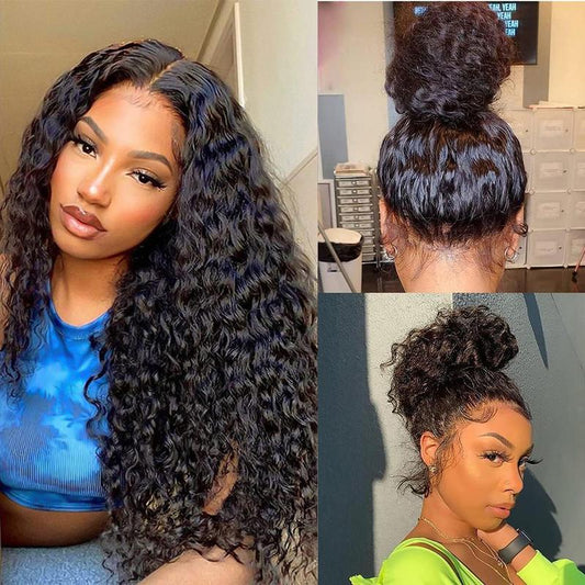 Subella Hidden Strap 360 Lace Water Wave Human Hair Wig Invisi Strap Snug Fit 360 Lace Frontal Wig Pre Bleached Knots Pre Plucked Crystal Band HD Lace Wig Invisi-Drawstring 360 Lace Wig