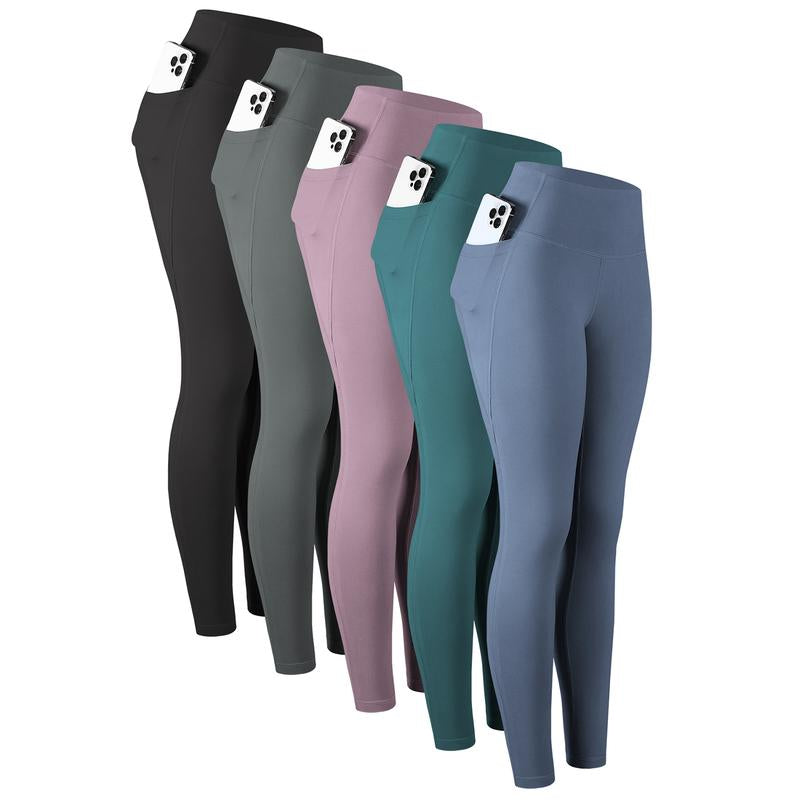 CHRLEISURE 3/5/6-Pack High Waisted Sports Leggings with Pockets for Women - Soft Athletic Tummy Control Pants for Running Cycling Yoga Workout Leggings