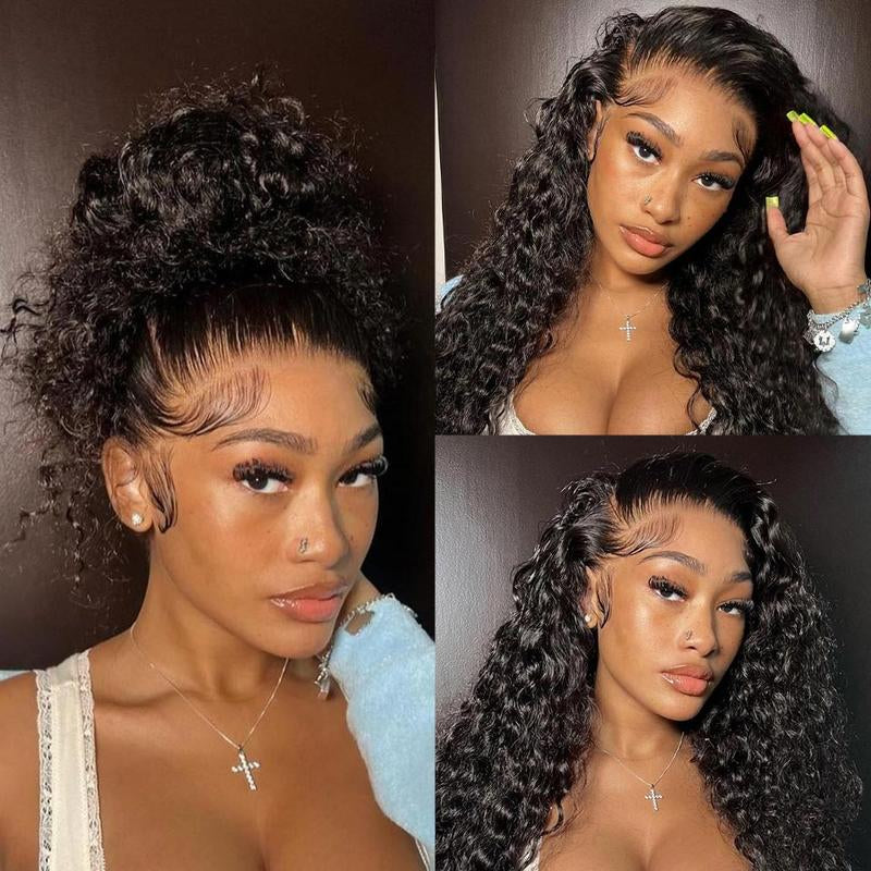 Subella Hidden Strap 360 Lace Water Wave Human Hair Wig Invisi Strap Snug Fit 360 Lace Frontal Wig Pre Bleached Knots Pre Plucked Crystal Band HD Lace Wig Invisi-Drawstring 360 Lace Wig