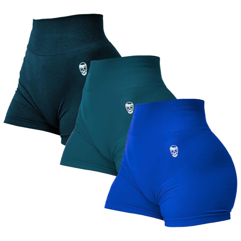 Gymreapers 3 Pack Infinity Seamless Scrunch Shorts for Women Moisture Wicking Breathable Workout Shorts with Diamond Gusset Crotch No Front Seam High Waist Two Tier Waistband Squat Proof Compression Fit Gym Yoga Training Athletic Activewear