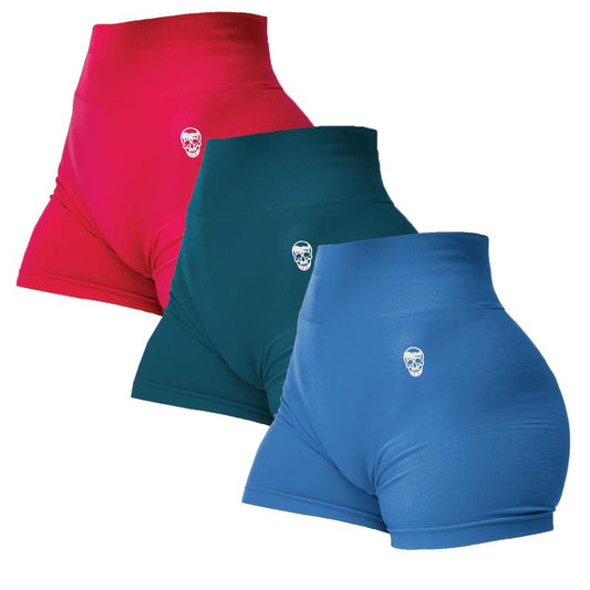 Gymreapers 3 Pack Infinity Seamless Scrunch Shorts for Women Moisture Wicking Breathable Workout Shorts with Diamond Gusset Crotch No Front Seam High Waist Two Tier Waistband Squat Proof Compression Fit Gym Yoga Training Athletic Activewear
