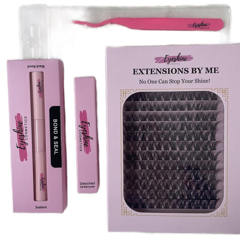 Eyeshine Classic (Black 12-16Mm) Lash Clusters Bundle Includes Black Bond and Seal, Tweezer and Oil Remover