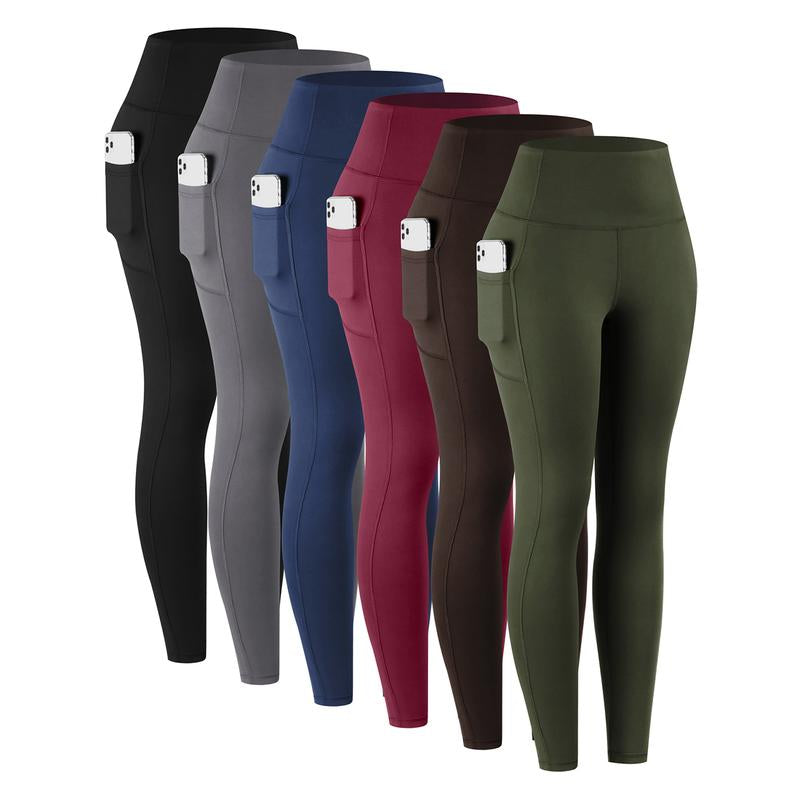 CHRLEISURE 3/5/6-Pack High Waisted Sports Leggings with Pockets for Women - Soft Athletic Tummy Control Pants for Running Cycling Yoga Workout Leggings