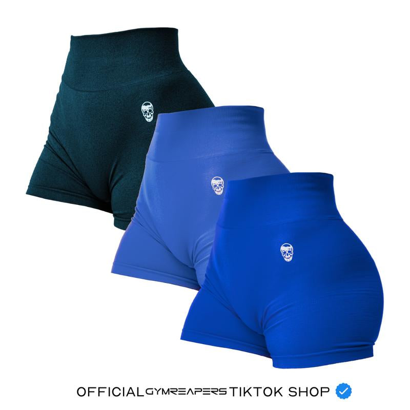 Gymreapers 3 Pack Infinity Seamless Scrunch Shorts for Women Moisture Wicking Breathable Workout Shorts with Diamond Gusset Crotch No Front Seam High Waist Two Tier Waistband Squat Proof Compression Fit Gym Yoga Training Athletic Activewear