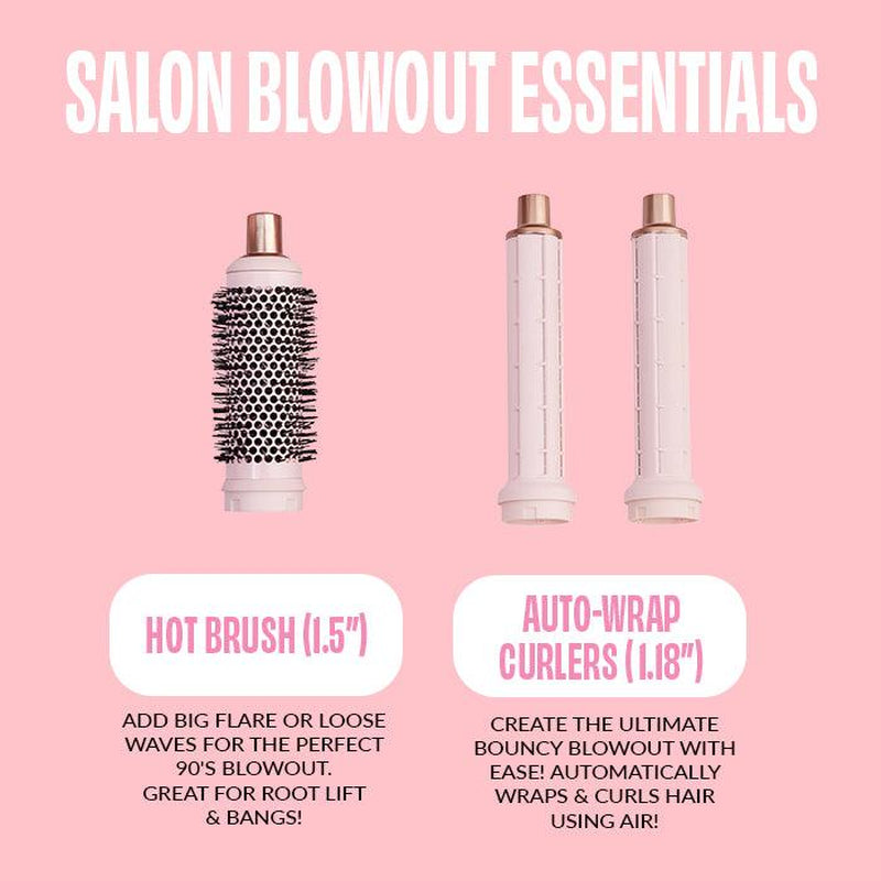 Blush Super Styler Pro - 5-In-1 Interchangeable Tools Curler Comfort Curler Comfort Hair Curler Lightweight Hair Dryer Multi Tool Smooth Titanium