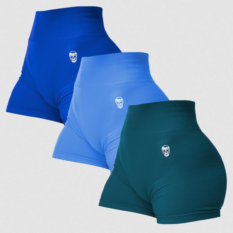 Gymreapers 3 Pack Infinity Seamless Scrunch Shorts for Women Moisture Wicking Breathable Workout Shorts with Diamond Gusset Crotch No Front Seam High Waist Two Tier Waistband Squat Proof Compression Fit Gym Yoga Training Athletic Activewear