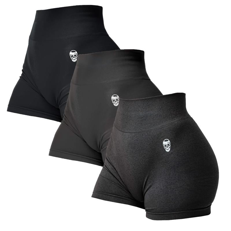 Gymreapers 3 Pack Infinity Seamless Scrunch Shorts for Women Moisture Wicking Breathable Workout Shorts with Diamond Gusset Crotch No Front Seam High Waist Two Tier Waistband Squat Proof Compression Fit Gym Yoga Training Athletic Activewear