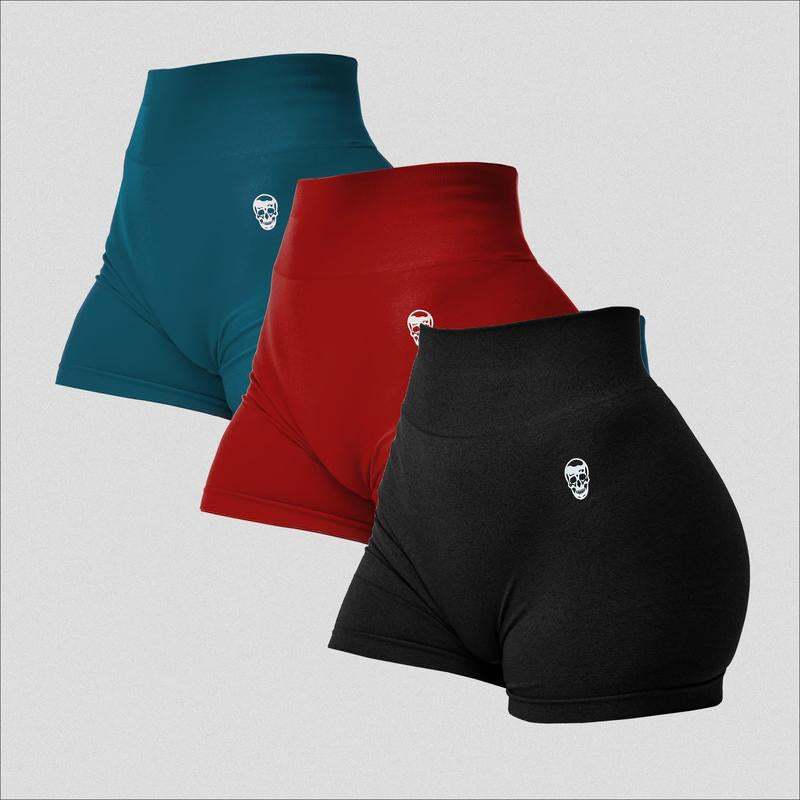 Gymreapers 3 Pack Infinity Seamless Scrunch Shorts for Women Moisture Wicking Breathable Workout Shorts with Diamond Gusset Crotch No Front Seam High Waist Two Tier Waistband Squat Proof Compression Fit Gym Yoga Training Athletic Activewear