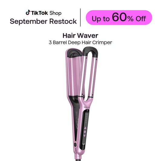 Wavytalk Beachy Waver Hair Crimpers with 3 Barrel, Fast Heat Curling Iron, Easy-To-Use Hair Crimper for Effortless Waves, Pink