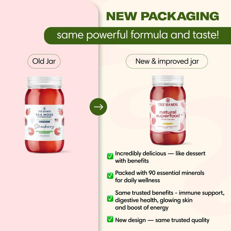 Trueseamoss Strawberry Irish Sea Moss Gel – Rich in Minerals & Vitamins – Supports Immune, Improves Digestion, Boost Energy, Skin & Hair Health - Made in USA