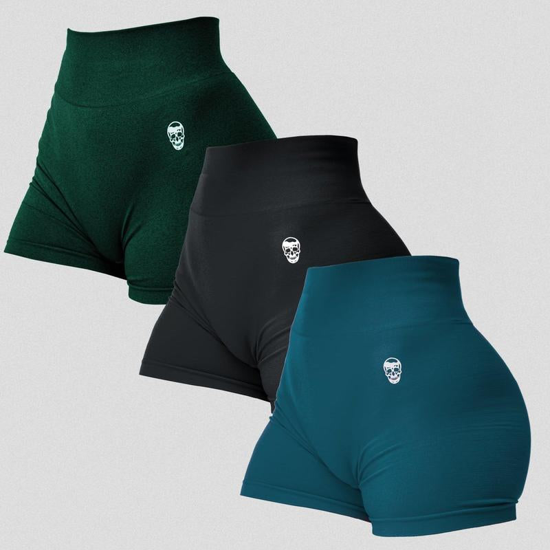 Gymreapers 3 Pack Infinity Seamless Scrunch Shorts for Women Moisture Wicking Breathable Workout Shorts with Diamond Gusset Crotch No Front Seam High Waist Two Tier Waistband Squat Proof Compression Fit Gym Yoga Training Athletic Activewear