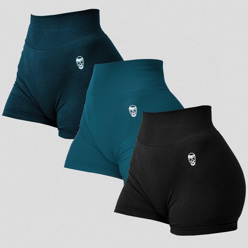 Gymreapers 3 Pack Infinity Seamless Scrunch Shorts for Women Moisture Wicking Breathable Workout Shorts with Diamond Gusset Crotch No Front Seam High Waist Two Tier Waistband Squat Proof Compression Fit Gym Yoga Training Athletic Activewear