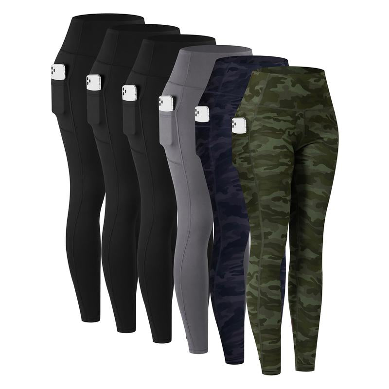 CHRLEISURE 3/5/6-Pack High Waisted Sports Leggings with Pockets for Women - Soft Athletic Tummy Control Pants for Running Cycling Yoga Workout Leggings
