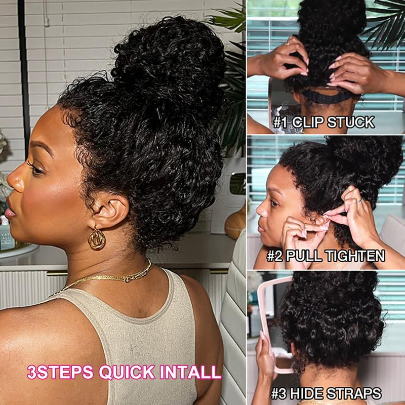 Subella Hidden Strap 360 Lace Water Wave Human Hair Wig Invisi Strap Snug Fit 360 Lace Frontal Wig Pre Bleached Knots Pre Plucked Crystal Band HD Lace Wig Invisi-Drawstring 360 Lace Wig