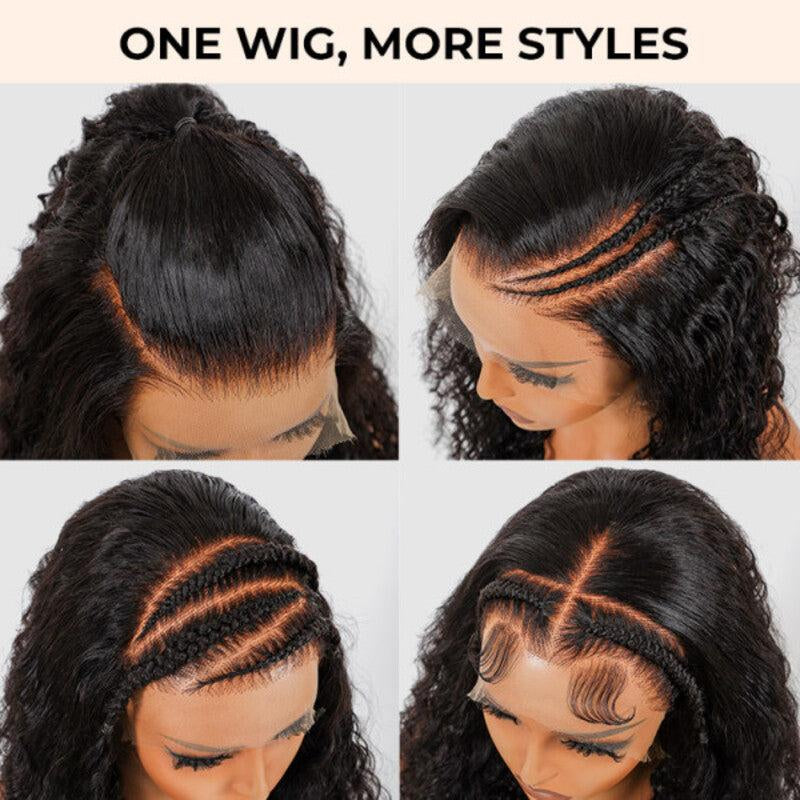 Subella Hidden Strap 360 Lace Water Wave Human Hair Wig Invisi Strap Snug Fit 360 Lace Frontal Wig Pre Bleached Knots Pre Plucked Crystal Band HD Lace Wig Invisi-Drawstring 360 Lace Wig