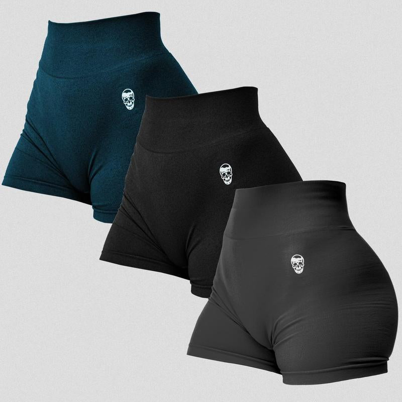 Gymreapers 3 Pack Infinity Seamless Scrunch Shorts for Women Moisture Wicking Breathable Workout Shorts with Diamond Gusset Crotch No Front Seam High Waist Two Tier Waistband Squat Proof Compression Fit Gym Yoga Training Athletic Activewear