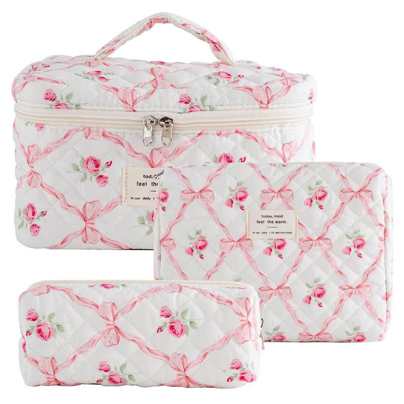 Quilted Makeup Bag Set, Travel Cosmetic Bags, Portable Zipper Makeup Organizer Pouch for Skincare, Foundation, Makeup Tools, Travel Essentials, Ideal Gift, Cosmetic Storage Bag, Makeup Products Bag, Makeup Bundle Box, Makeup Container Set, Makeup Case