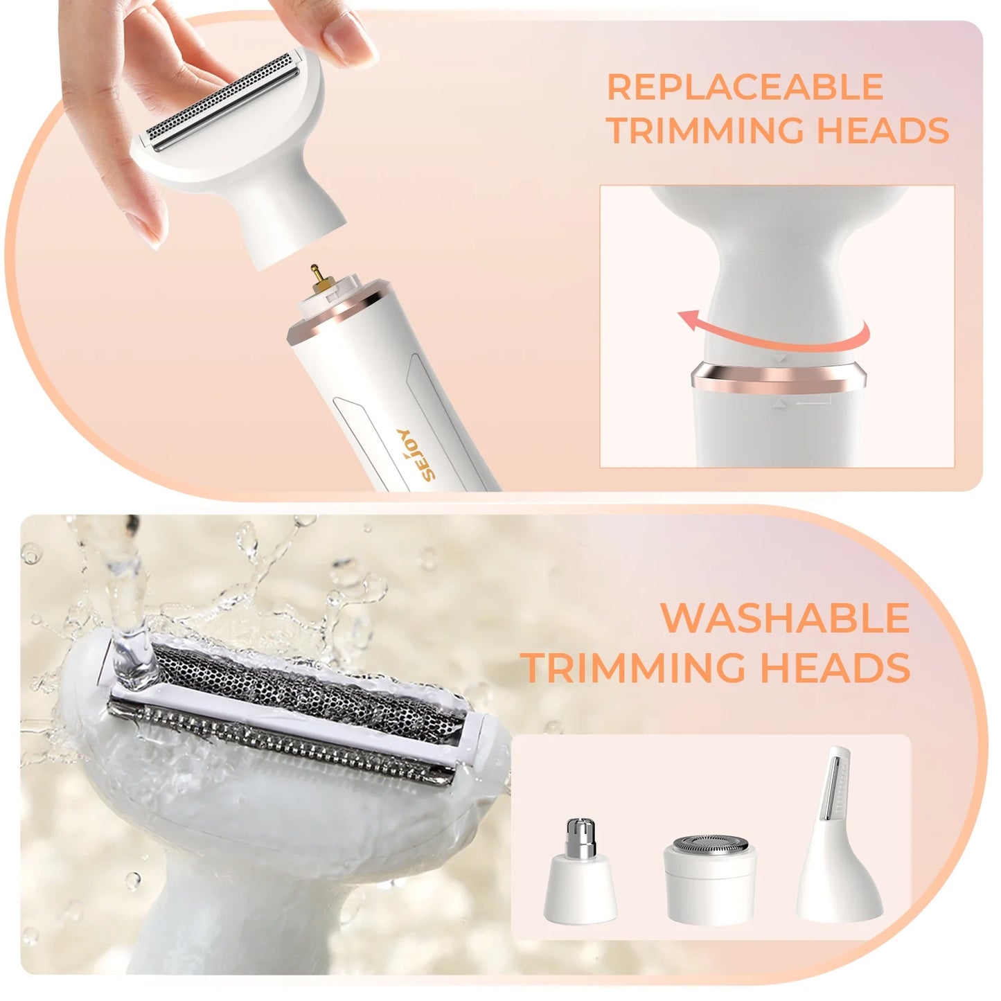 Electric Razor Shaver for Women, 4 in 1 Bikini Trimmer for Women,Cordless Protable Rechargeable Body Hair Removal Kit for Eyebrow Face Nose Legs Underarms and Bikini Line,White