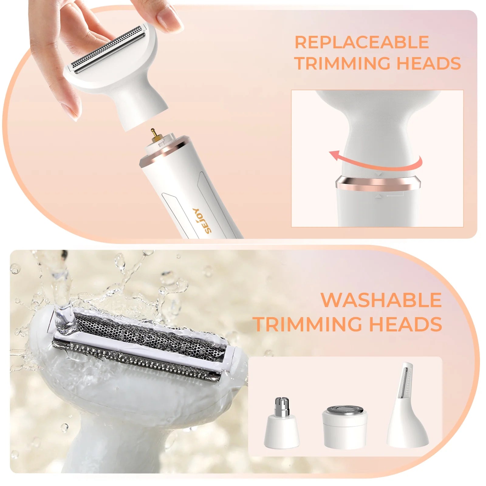 Electric Razor Shaver for Women, 4 in 1 Bikini Trimmer for Women,Cordless Protable Rechargeable Body Hair Removal Kit for Eyebrow Face Nose Legs Underarms and Bikini Line,White
