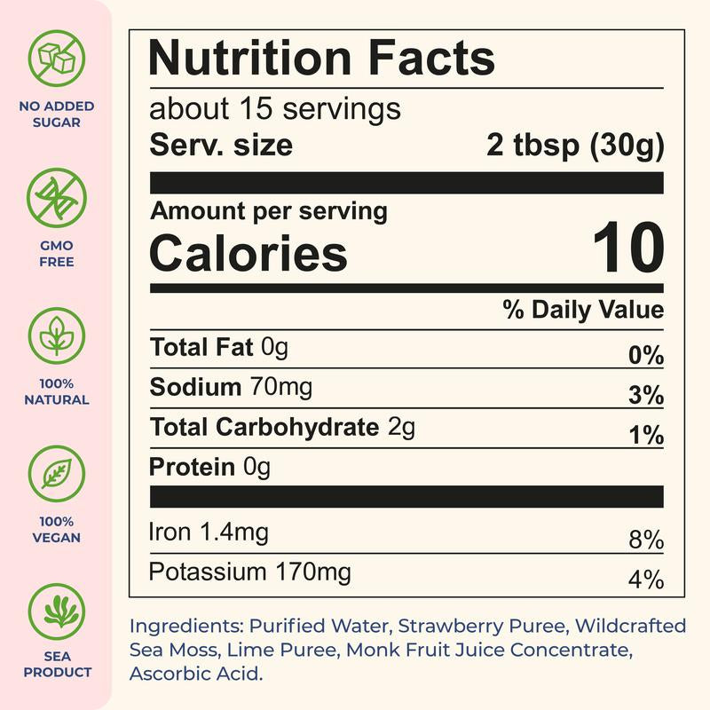 Trueseamoss Strawberry Irish Sea Moss Gel – Rich in Minerals & Vitamins – Supports Immune, Improves Digestion, Boost Energy, Skin & Hair Health - Made in USA