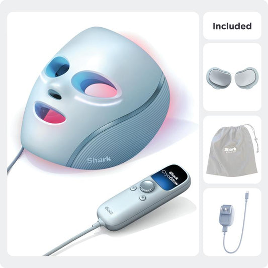 Shark Cryoglow Red & Blue Infrared Iqled Face Mask & under Eye Cooling FW312 Facial Acne Face Lifting Device with Adjustable Plug and Storage Bag