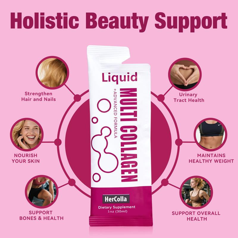 Hercolla Liquid Multi Collagen with 8G Peptides 10000Mcg Biotin Hyaluronic Acid & Vitamin C for Hair Skin Nails & Joints Natural Blood Orange Flavor - Edible