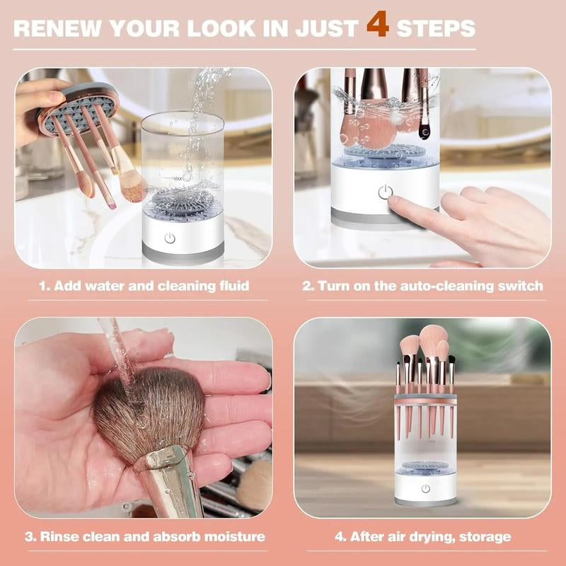 Electric Makeup Brush Cleaner, Super-Fast Electric Spinningcleaner for Most Size Brush，Usb Powered Sonic Makeup Brush Cleaner，3-In-1 Electric Makeup Brush Cleaner，Portable Makeup Brush Cleaner，Facial Makeup，Dry Makeup，Brush Clean Mat，Tool Fit，Makeup Look