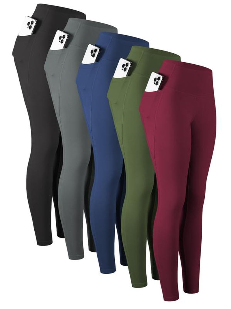 CHRLEISURE 3/5/6-Pack High Waisted Sports Leggings with Pockets for Women - Soft Athletic Tummy Control Pants for Running Cycling Yoga Workout Leggings