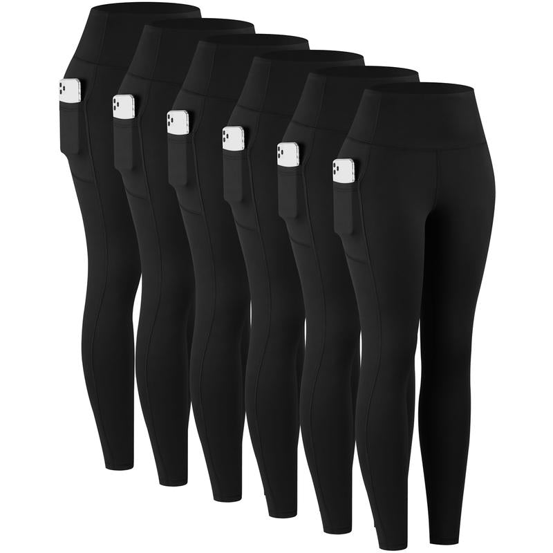 CHRLEISURE 3/5/6-Pack High Waisted Sports Leggings with Pockets for Women - Soft Athletic Tummy Control Pants for Running Cycling Yoga Workout Leggings