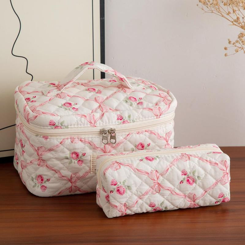 Quilted Makeup Bag Set, Travel Cosmetic Bags, Portable Zipper Makeup Organizer Pouch for Skincare, Foundation, Makeup Tools, Travel Essentials, Ideal Gift, Cosmetic Storage Bag, Makeup Products Bag, Makeup Bundle Box, Makeup Container Set, Makeup Case
