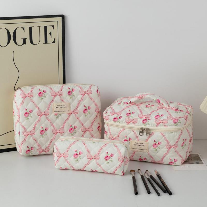 Quilted Makeup Bag Set, Travel Cosmetic Bags, Portable Zipper Makeup Organizer Pouch for Skincare, Foundation, Makeup Tools, Travel Essentials, Ideal Gift, Cosmetic Storage Bag, Makeup Products Bag, Makeup Bundle Box, Makeup Container Set, Makeup Case