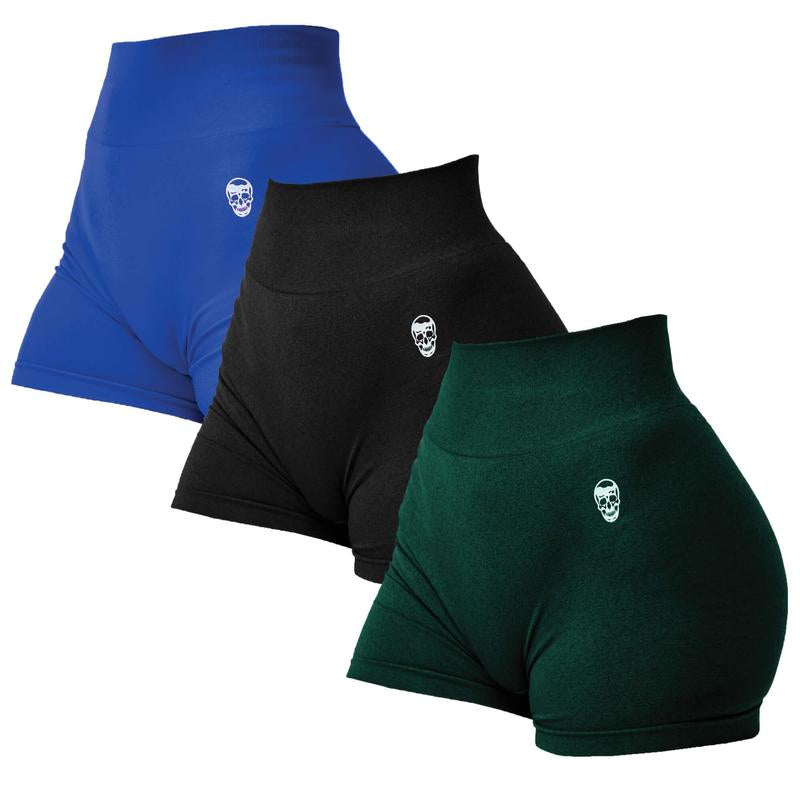 Gymreapers 3 Pack Infinity Seamless Scrunch Shorts for Women Moisture Wicking Breathable Workout Shorts with Diamond Gusset Crotch No Front Seam High Waist Two Tier Waistband Squat Proof Compression Fit Gym Yoga Training Athletic Activewear