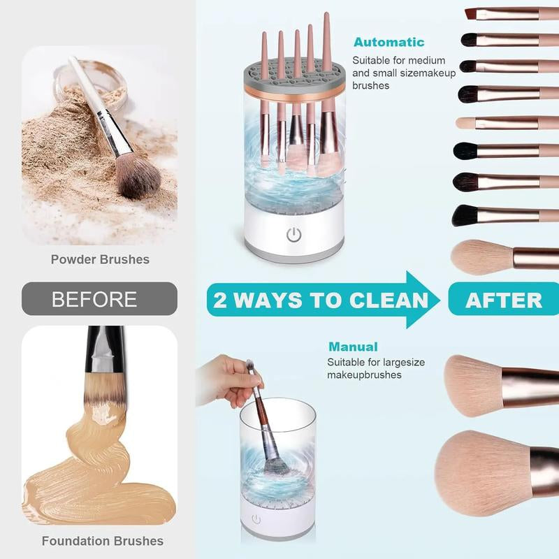 Electric Makeup Brush Cleaner, Super-Fast Electric Spinningcleaner for Most Size Brush，Usb Powered Sonic Makeup Brush Cleaner，3-In-1 Electric Makeup Brush Cleaner，Portable Makeup Brush Cleaner，Facial Makeup，Dry Makeup，Brush Clean Mat，Tool Fit，Makeup Look