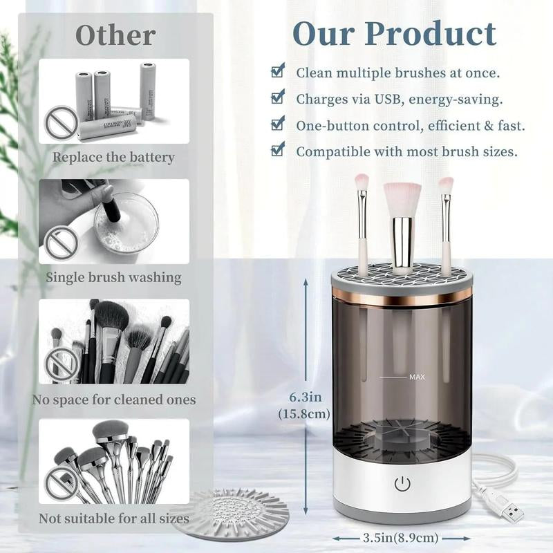 Electric Makeup Brush Cleaner, Super-Fast Electric Spinningcleaner for Most Size Brush，Usb Powered Sonic Makeup Brush Cleaner，3-In-1 Electric Makeup Brush Cleaner，Portable Makeup Brush Cleaner，Facial Makeup，Dry Makeup，Brush Clean Mat，Tool Fit，Makeup Look